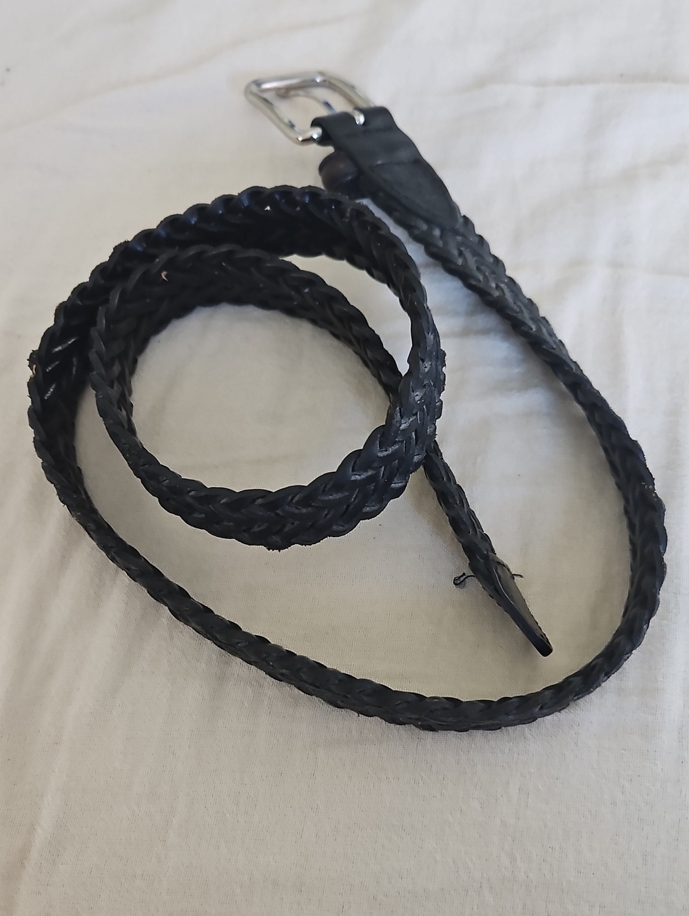 Black Braided Leather Belt - Classic Woven Style